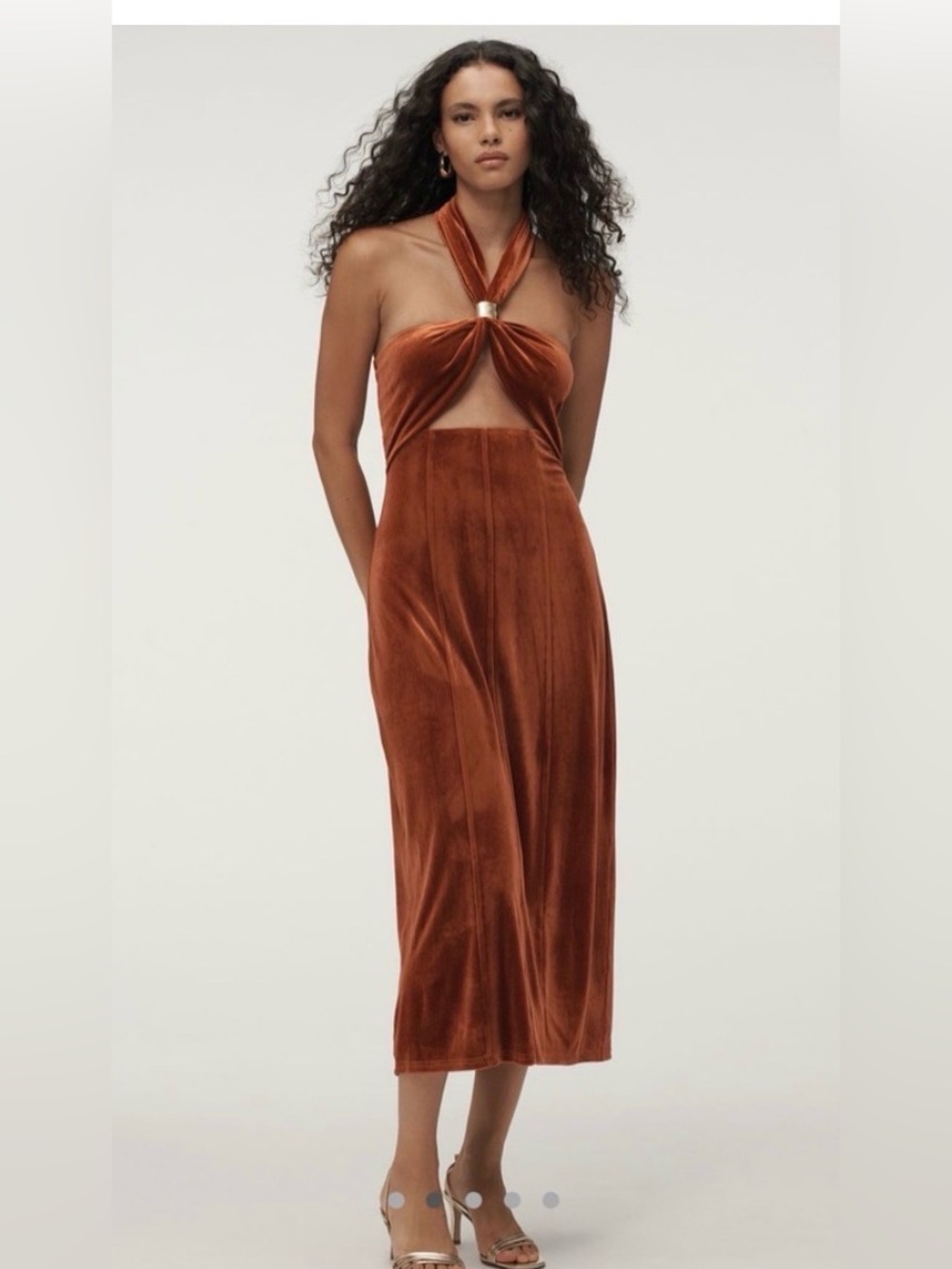 Anthropologie NEW Flat White Velvet Halter Cutout Midi Dress XL home coming